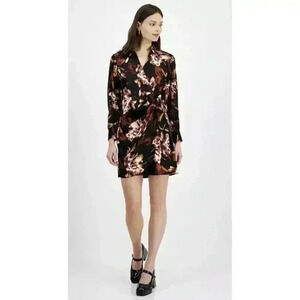 Bar‎ III Womens Satin Faux‑Wrap Cocktail Mini Dress Pecan Multicolor Size M